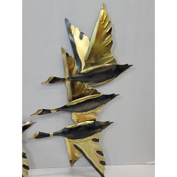 Mid Century Modern Tin Geese Vintage Wall Hanging, Golds Browns - Picture 3 of 6